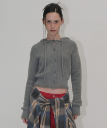 HOOD HAIRY CARDIGAN [GRAY]