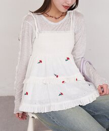 【She desires...】2WAYシャーリングティアード刺繍ビスチェ