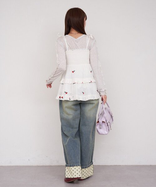 CIAOPANIC(チャオパニック)の「【She desires...】2WAYシャーリングティアード刺繍ビスチェ(チュニック・レディース・ホワイト・ONE SIZE)」の7枚目の写真