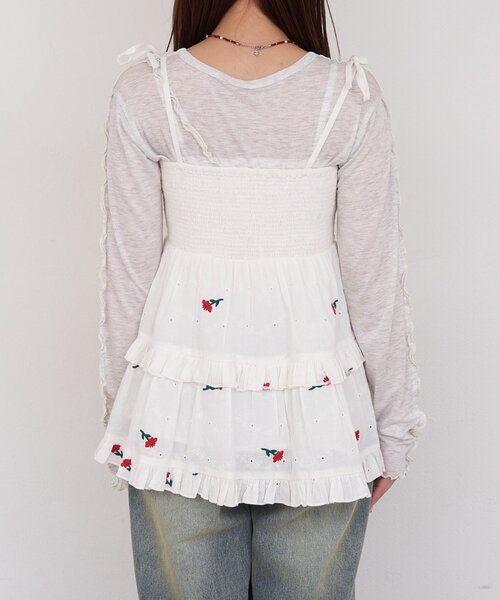 CIAOPANIC(チャオパニック)の「【She desires...】2WAYシャーリングティアード刺繍ビスチェ(チュニック・レディース・ホワイト・ONE SIZE)」の14枚目の写真