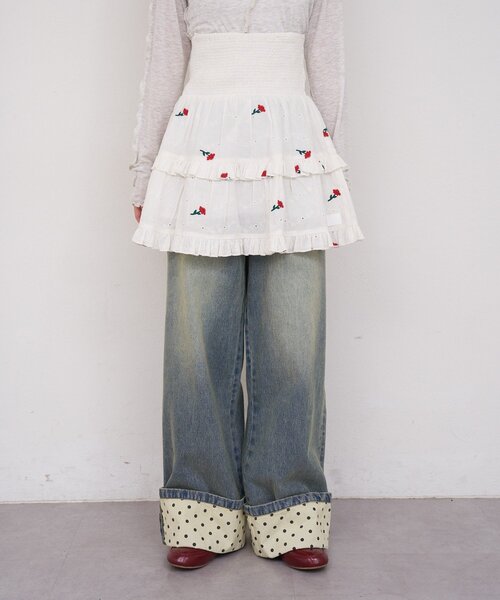 CIAOPANIC(チャオパニック)の「【She desires...】2WAYシャーリングティアード刺繍ビスチェ(チュニック・レディース・ホワイト・ONE SIZE)」の15枚目の写真