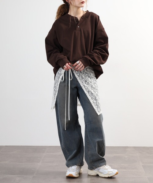 FRUIT OF THE LOOM(フルーツオブザルーム)の「ヘビーオンスL/Sヘンリーネック 長袖(Tシャツ/カットソー・メンズ・ブラウン/ホワイト・M/L/XL/XXL)」の9枚目の写真