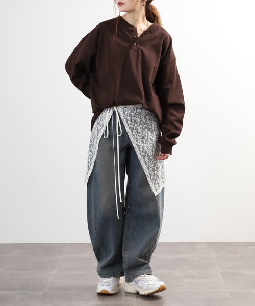 FRUIT OF THE LOOM(フルーツオブザルーム)の「ヘビーオンスL/Sヘンリーネック 長袖(Tシャツ/カットソー・メンズ・ブラウン/ホワイト・M/L/XL/XXL)」の10枚目の写真
