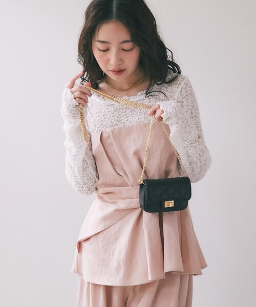 La boutique BonBon（ラブティックボンボン）の「【オウレンティ】ミニキルティングチェーンバッグ（トートバッグ・レディース・オフホワイト/ピンク/ブラック・FREE）」の10枚目の写真