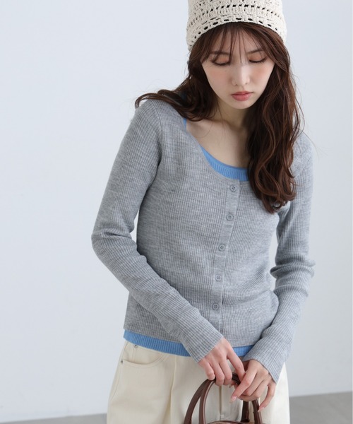 FREE'S MART(フリーズマート)の「◆配色レイヤードリブニットカーディガン(ニット/セーター・レディース・ホワイト/ネイビー/グレー・FREE)」の4枚目の写真