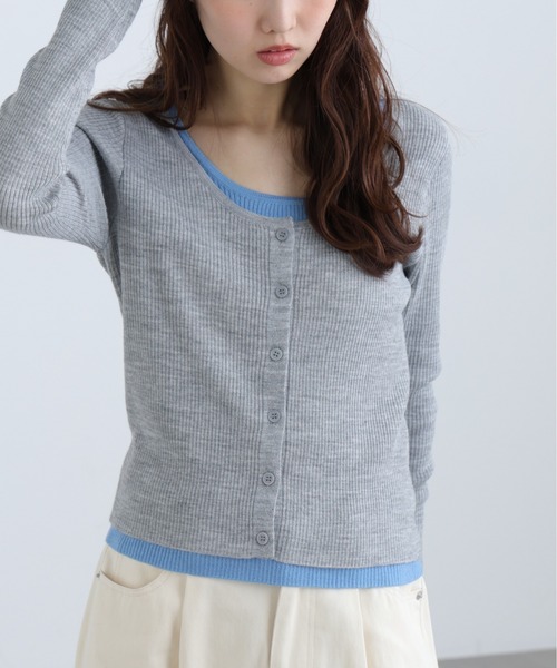 FREE'S MART(フリーズマート)の「◆配色レイヤードリブニットカーディガン(ニット/セーター・レディース・ホワイト/ネイビー/グレー・FREE)」の5枚目の写真