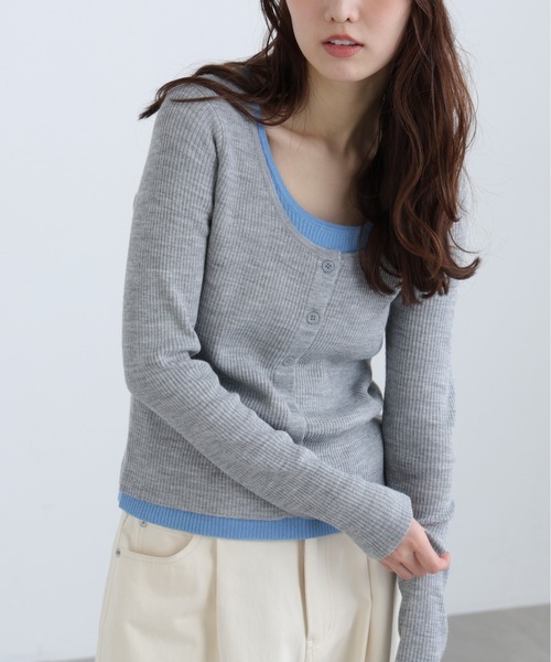 FREE'S MART(フリーズマート)の「◆配色レイヤードリブニットカーディガン(ニット/セーター・レディース・ホワイト/ネイビー/グレー・FREE)」の6枚目の写真