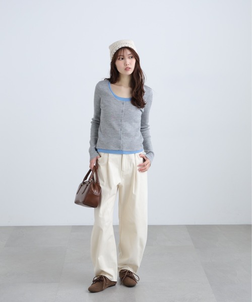 FREE'S MART(フリーズマート)の「◆配色レイヤードリブニットカーディガン(ニット/セーター・レディース・ホワイト/ネイビー/グレー・FREE)」の7枚目の写真