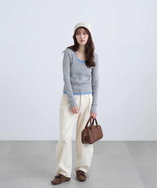 FREE'S MART(フリーズマート)の「◆配色レイヤードリブニットカーディガン(ニット/セーター・レディース・ホワイト/ネイビー/グレー・FREE)」の8枚目の写真