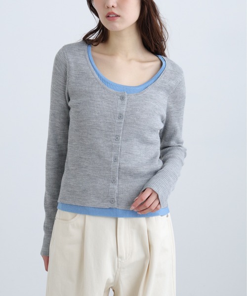 FREE'S MART(フリーズマート)の「◆配色レイヤードリブニットカーディガン(ニット/セーター・レディース・ホワイト/ネイビー/グレー・FREE)」の10枚目の写真
