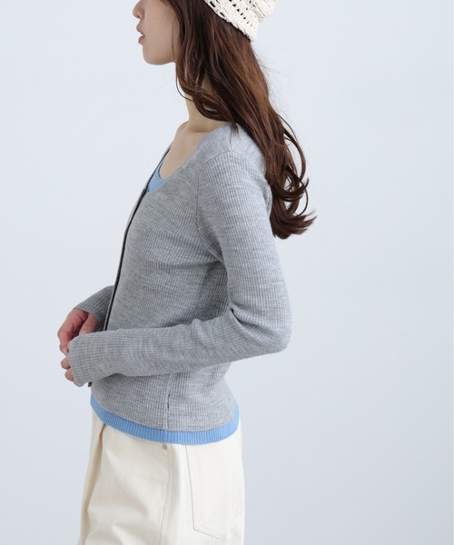 FREE'S MART(フリーズマート)の「◆配色レイヤードリブニットカーディガン(ニット/セーター・レディース・ホワイト/ネイビー/グレー・FREE)」の11枚目の写真