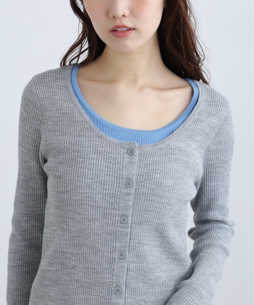 FREE'S MART(フリーズマート)の「◆配色レイヤードリブニットカーディガン(ニット/セーター・レディース・ホワイト/ネイビー/グレー・FREE)」の13枚目の写真