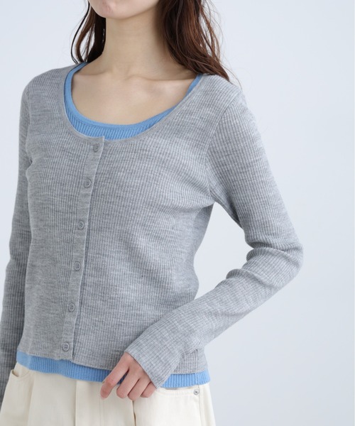 FREE'S MART(フリーズマート)の「◆配色レイヤードリブニットカーディガン(ニット/セーター・レディース・ホワイト/ネイビー/グレー・FREE)」の14枚目の写真
