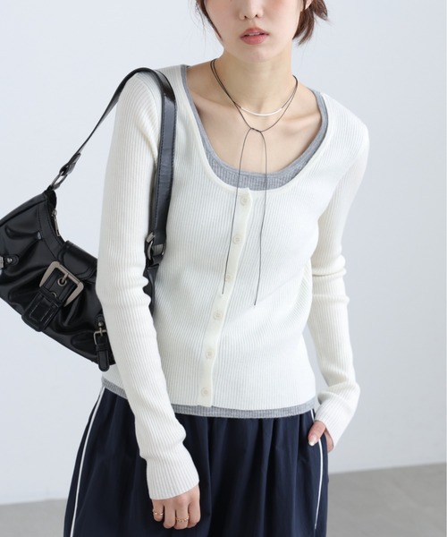 FREE'S MART(フリーズマート)の「◆配色レイヤードリブニットカーディガン(ニット/セーター・レディース・ホワイト/ネイビー/グレー・FREE)」の17枚目の写真