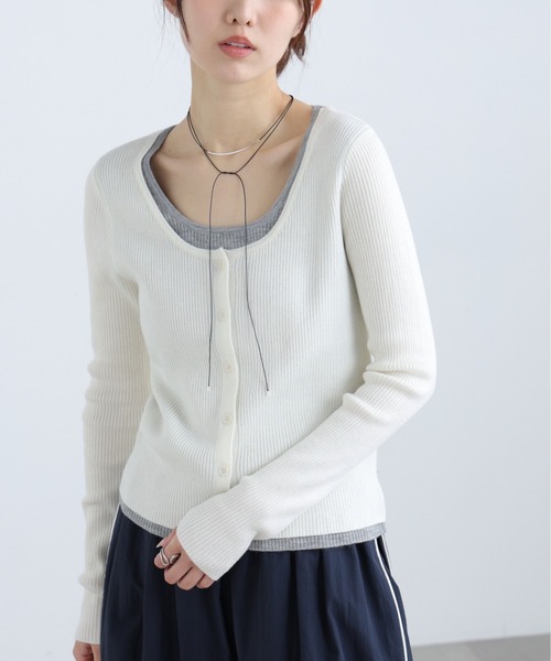 FREE'S MART(フリーズマート)の「◆配色レイヤードリブニットカーディガン(ニット/セーター・レディース・ホワイト/ネイビー/グレー・FREE)」の18枚目の写真