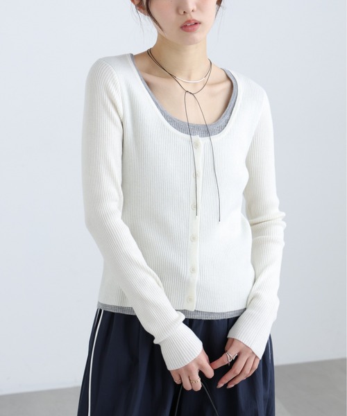 FREE'S MART(フリーズマート)の「◆配色レイヤードリブニットカーディガン(ニット/セーター・レディース・ホワイト/ネイビー/グレー・FREE)」の19枚目の写真