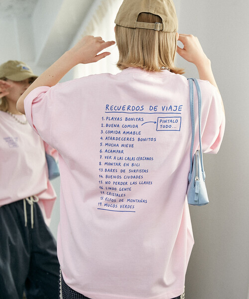 PUBLUX（パブリュクス）の「PUBLUX/パブリュクス ＜機能性素材＞LOVE POP STUDIO　TRAVEL NOTE タイポグラフィー Tシャツ　限定展開（Tシャツ/カットソー・メンズ・ピンク/ネイビー/ブラック/ホワイト・MEDIUM/LARGE/SMALL）」の6枚目の写真