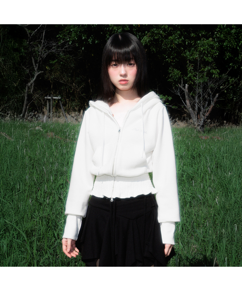 セール】Smoke Ruffle Hood Zip-Up [Ivory]（パーカー）｜ROSEFRANTZ 