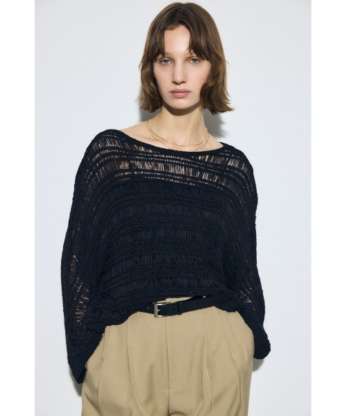AZUL by moussy(アズールバイマウジー)の「テープヤーンドルマンニットトップス(ニット/セーター・レディース・グレイッシュベージュ/ライトブルー/ブラック・FREE)」の4枚目の写真