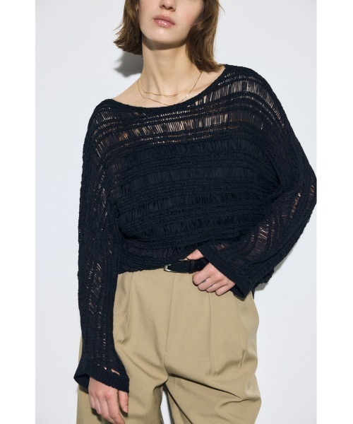 AZUL by moussy(アズールバイマウジー)の「テープヤーンドルマンニットトップス(ニット/セーター・レディース・グレイッシュベージュ/ライトブルー/ブラック・FREE)」の5枚目の写真