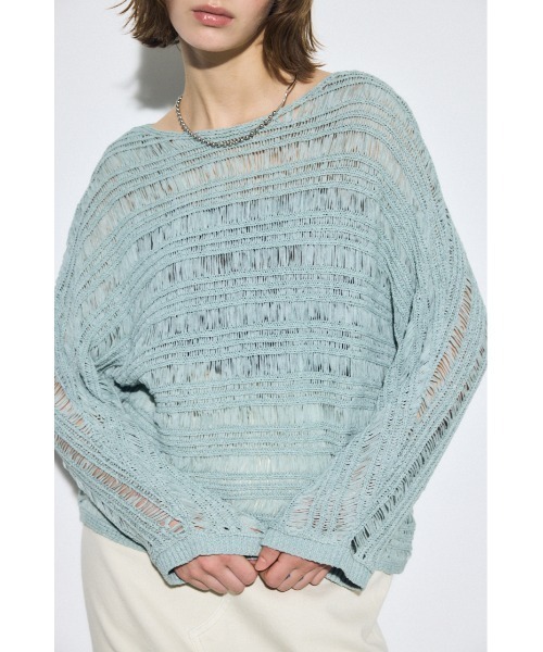 AZUL by moussy(アズールバイマウジー)の「テープヤーンドルマンニットトップス(ニット/セーター・レディース・グレイッシュベージュ/ライトブルー/ブラック・FREE)」の21枚目の写真