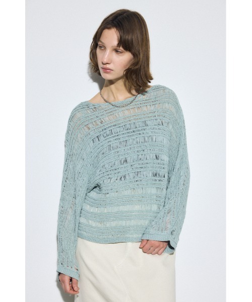 AZUL by moussy(アズールバイマウジー)の「テープヤーンドルマンニットトップス(ニット/セーター・レディース・グレイッシュベージュ/ライトブルー/ブラック・FREE)」の22枚目の写真