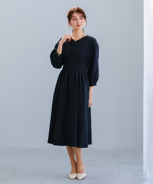 White Collection（ホワイトコレクション）の「【多機能すぎるワンピース】ダブルピケクロス・タックデザインフレアワンピース（ワンピース・レディース・ベージュ/ネイビー/アイボリー・S/M/L）」の17枚目の写真