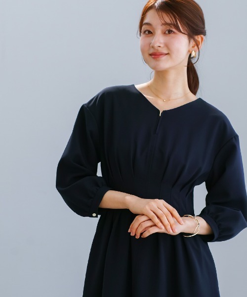 White Collection（ホワイトコレクション）の「【多機能すぎるワンピース】ダブルピケクロス・タックデザインフレアワンピース（ワンピース・レディース・ベージュ/ネイビー/アイボリー・S/M/L）」の15枚目の写真