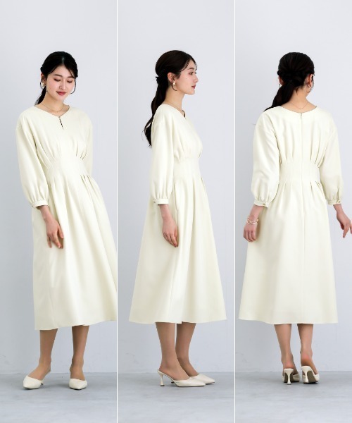 White Collection（ホワイトコレクション）の「【多機能すぎるワンピース】ダブルピケクロス・タックデザインフレアワンピース（ワンピース・レディース・ベージュ/ネイビー/アイボリー・S/M/L）」の6枚目の写真