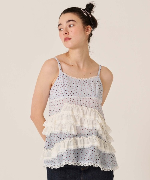 TINA：JOJUN（ティーナジョジュン）の「フリルデザイン フレア キャミチュニック TINA：JOJUN（キャミソール・レディース・サックスブルー/ピンク/ホワイト・M）」の2枚目の写真