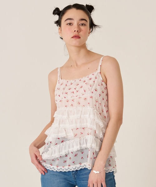 TINA：JOJUN（ティーナジョジュン）の「フリルデザイン フレア キャミチュニック TINA：JOJUN（キャミソール・レディース・サックスブルー/ピンク/ホワイト・M）」の4枚目の写真