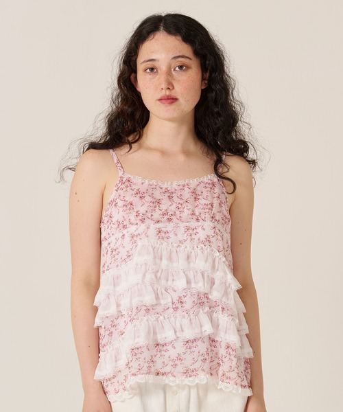 TINA：JOJUN（ティーナジョジュン）の「フリルデザイン フレア キャミチュニック TINA：JOJUN（キャミソール・レディース・サックスブルー/ピンク/ホワイト・M）」の9枚目の写真