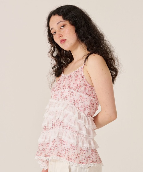 TINA：JOJUN（ティーナジョジュン）の「フリルデザイン フレア キャミチュニック TINA：JOJUN（キャミソール・レディース・サックスブルー/ピンク/ホワイト・M）」の10枚目の写真