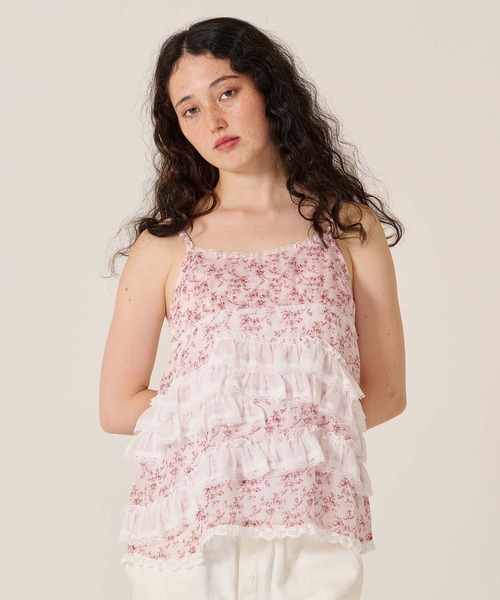 TINA：JOJUN（ティーナジョジュン）の「フリルデザイン フレア キャミチュニック TINA：JOJUN（キャミソール・レディース・サックスブルー/ピンク/ホワイト・M）」の11枚目の写真