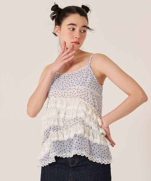 TINA：JOJUN（ティーナジョジュン）の「フリルデザイン フレア キャミチュニック TINA：JOJUN（キャミソール・レディース・サックスブルー/ピンク/ホワイト・M）」の19枚目の写真