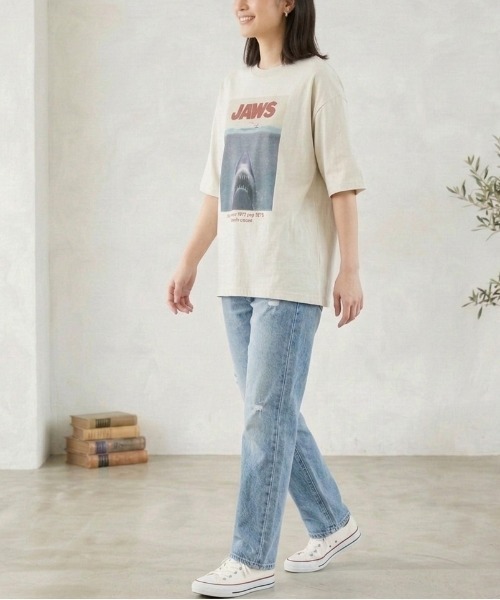 ALWAYS GOOD TIME（オルウェイズグッドタイム）の「【JAWS/ジョーズ】USD加工アートワークプリント半袖Tシャツ（Tシャツ/カットソー・メンズ・ブラック系その他/アイボリー/ホワイト系その他/スミクロ・L/M/LL）」の6枚目の写真