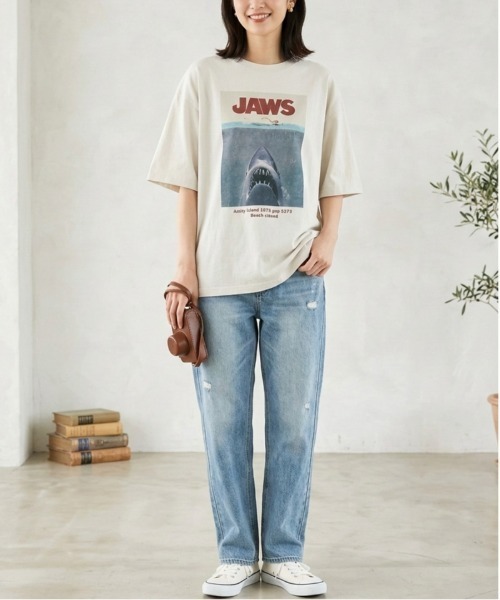 ALWAYS GOOD TIME（オルウェイズグッドタイム）の「【JAWS/ジョーズ】USD加工アートワークプリント半袖Tシャツ（Tシャツ/カットソー・メンズ・ブラック系その他/アイボリー/ホワイト系その他/スミクロ・L/M/LL）」の5枚目の写真