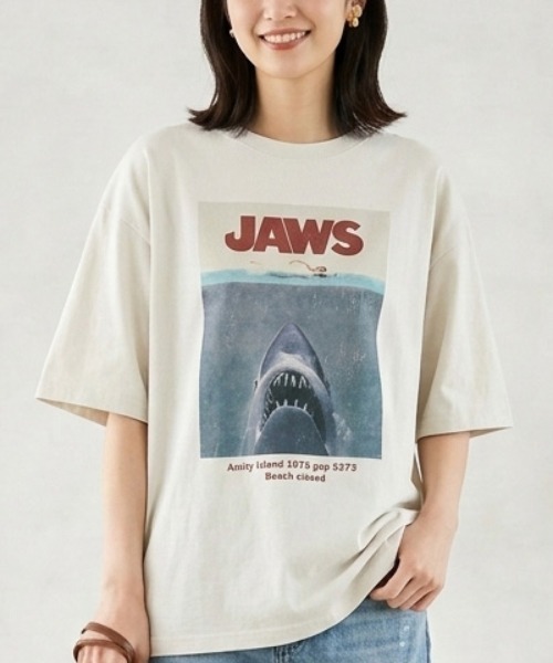 ALWAYS GOOD TIME（オルウェイズグッドタイム）の「【JAWS/ジョーズ】USD加工アートワークプリント半袖Tシャツ（Tシャツ/カットソー・メンズ・ブラック系その他/アイボリー/ホワイト系その他/スミクロ・L/M/LL）」の8枚目の写真