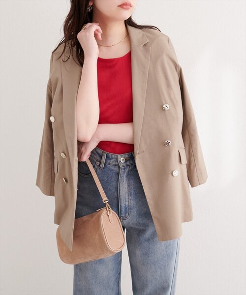 natural couture(ナチュラルクチュール)の「〈osono〉べこべこ金釦綿麻テーラードジャケット(テーラードジャケット・レディース・ネイビー/ブラック/ライトベージュ/ベージュ・FREE)」の3枚目の写真