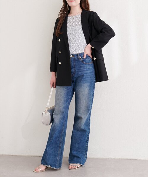 natural couture(ナチュラルクチュール)の「〈osono〉べこべこ金釦綿麻テーラードジャケット(テーラードジャケット・レディース・ネイビー/ブラック/ライトベージュ/ベージュ・FREE)」の8枚目の写真