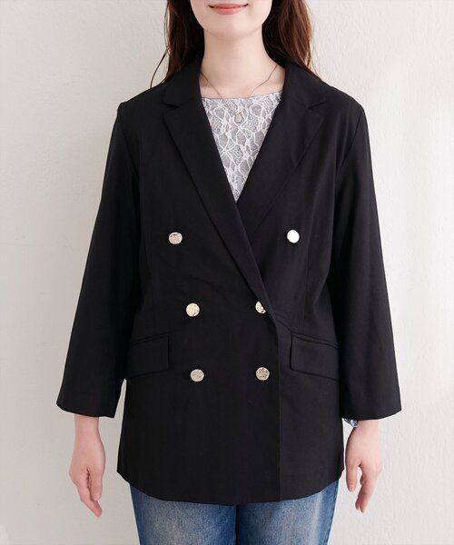 natural couture(ナチュラルクチュール)の「〈osono〉べこべこ金釦綿麻テーラードジャケット(テーラードジャケット・レディース・ネイビー/ブラック/ライトベージュ/ベージュ・FREE)」の9枚目の写真