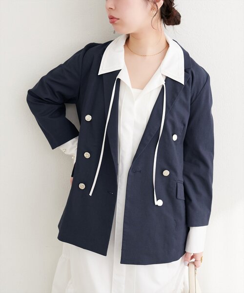 natural couture(ナチュラルクチュール)の「〈osono〉べこべこ金釦綿麻テーラードジャケット(テーラードジャケット・レディース・ネイビー/ブラック/ライトベージュ/ベージュ・FREE)」の19枚目の写真