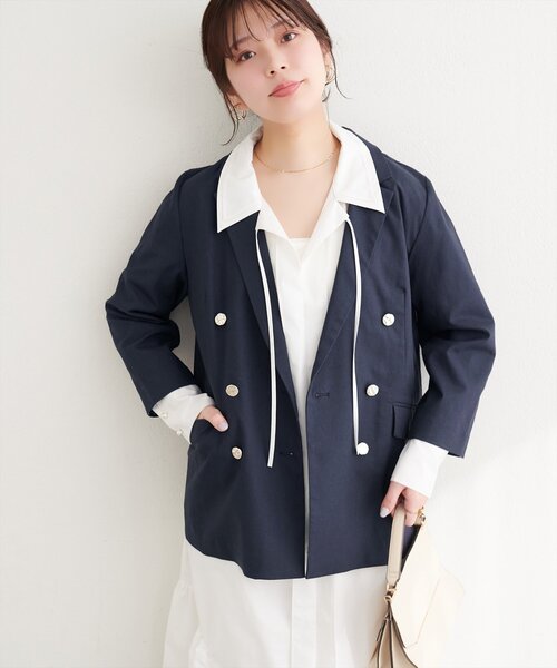 natural couture(ナチュラルクチュール)の「〈osono〉べこべこ金釦綿麻テーラードジャケット(テーラードジャケット・レディース・ネイビー/ブラック/ライトベージュ/ベージュ・FREE)」の22枚目の写真