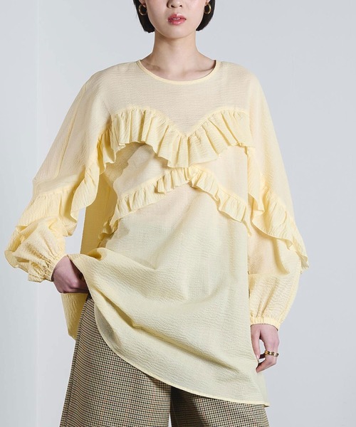 ROSE BUD(ローズバッド)の「(mici)RUFFLE TUNIC BLOUSE(シャツ/ブラウス・レディース・オレンジ/ライトイエロー・ONE SIZE)」の2枚目の写真