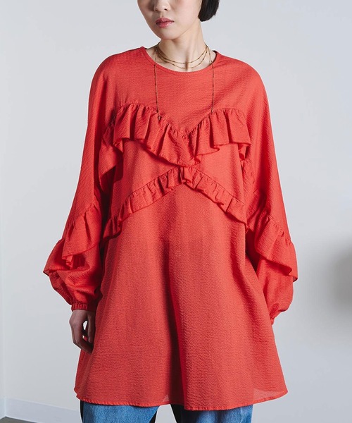 ROSE BUD(ローズバッド)の「(mici)RUFFLE TUNIC BLOUSE(シャツ/ブラウス・レディース・オレンジ/ライトイエロー・ONE SIZE)」の1枚目の写真