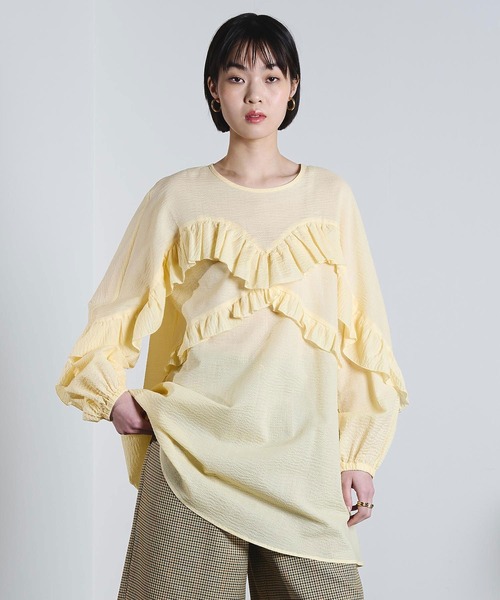 ROSE BUD(ローズバッド)の「(mici)RUFFLE TUNIC BLOUSE(シャツ/ブラウス・レディース・オレンジ/ライトイエロー・ONE SIZE)」の3枚目の写真