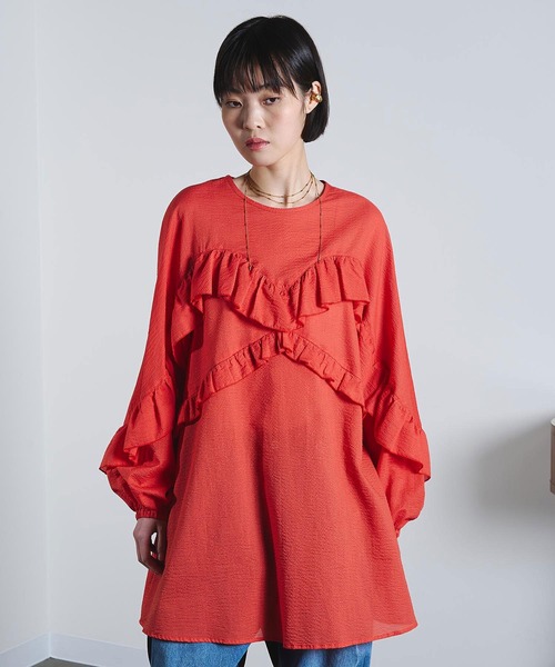 ROSE BUD(ローズバッド)の「(mici)RUFFLE TUNIC BLOUSE(シャツ/ブラウス・レディース・オレンジ/ライトイエロー・ONE SIZE)」の9枚目の写真