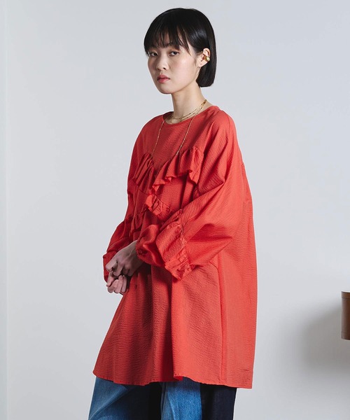 ROSE BUD(ローズバッド)の「(mici)RUFFLE TUNIC BLOUSE(シャツ/ブラウス・レディース・オレンジ/ライトイエロー・ONE SIZE)」の10枚目の写真
