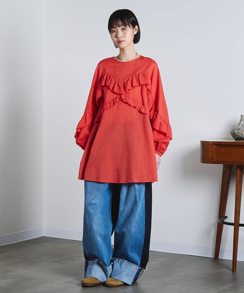 ROSE BUD(ローズバッド)の「(mici)RUFFLE TUNIC BLOUSE(シャツ/ブラウス・レディース・オレンジ/ライトイエロー・ONE SIZE)」の12枚目の写真