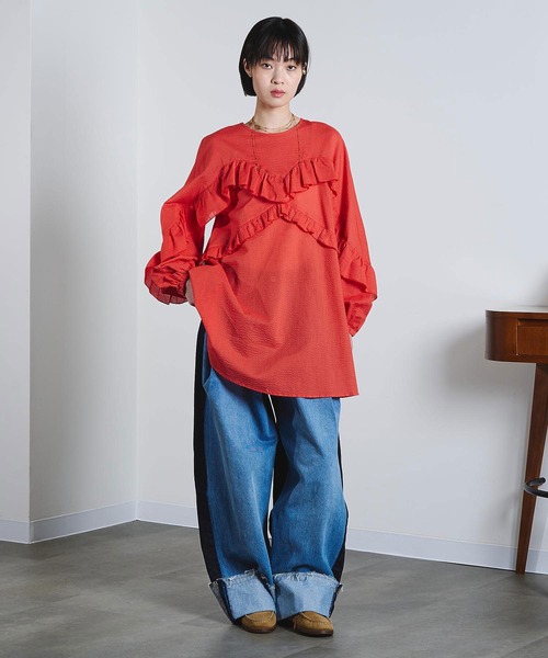 ROSE BUD(ローズバッド)の「(mici)RUFFLE TUNIC BLOUSE(シャツ/ブラウス・レディース・オレンジ/ライトイエロー・ONE SIZE)」の13枚目の写真